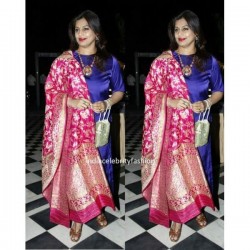 Blue Color Wedding gown with heavy Banarasi Dupatta